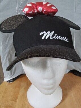 Minnie Kids Black Baseball Cap with Red Polka Dot Bow